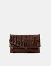 Woven Leather Clutch Bag, Brown (CHOCOLATE), large