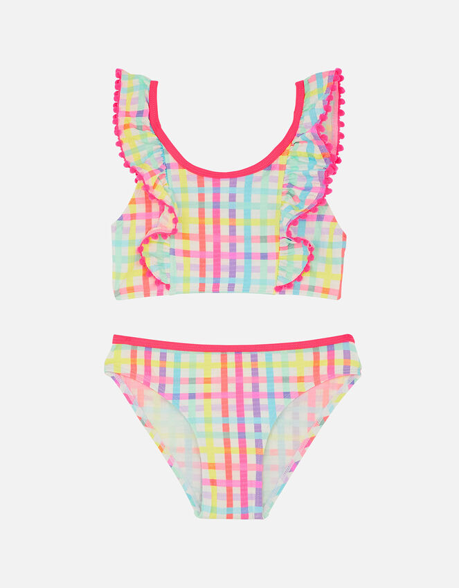Girls Rainbow Check Bikini Set, Multi (BRIGHTS-MULTI), large