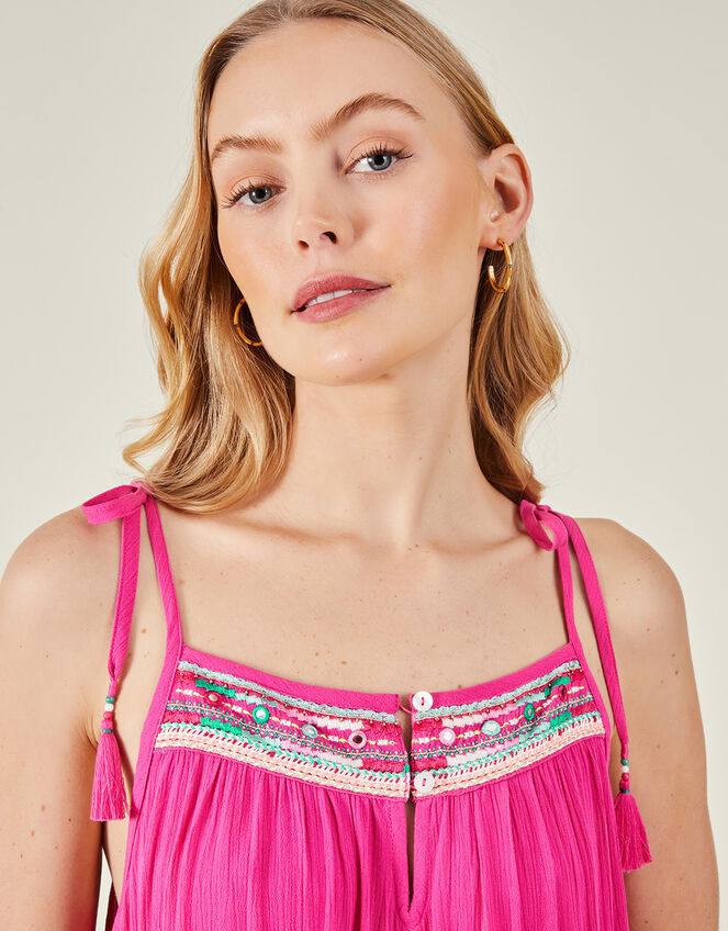 Embroidered Beaded Cami Dress, Pink (PINK), large