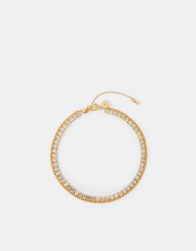 14ct Gold-Plated Diamanté Chain Anklet, , large
