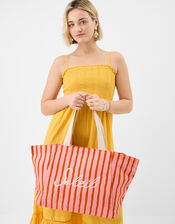 Slogan Stripe Beach Tote Bag, , large