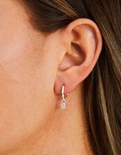 Sterling Silver-Plated Sparkle Pear Drop Hoops, , large