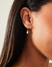 3-Pack 14ct Gold-Plated Pearl and Stud Hoop Earrings, , large