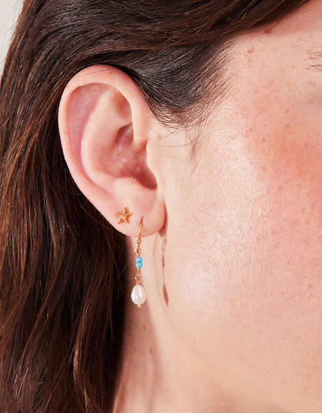14ct Gold-Plated Shell Earrings Set of Three, , large