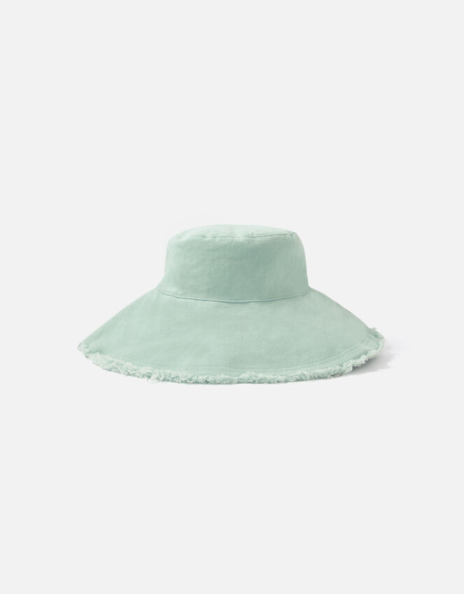 Frayed Edge Wide Brim Bucket Hat, Blue (AQUA), large