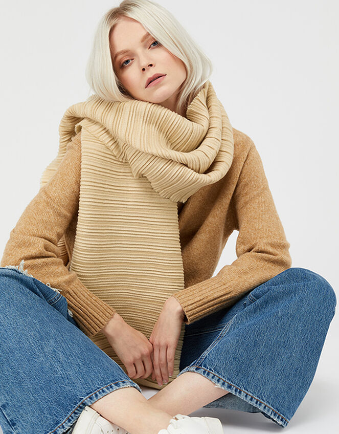 Origami Pleated Scarf, Camel (CAMEL), large