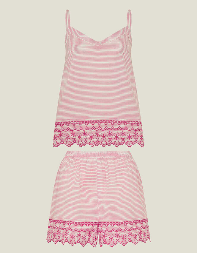 Embroidered Stripe Pyjama Set, Pink (PINK), large