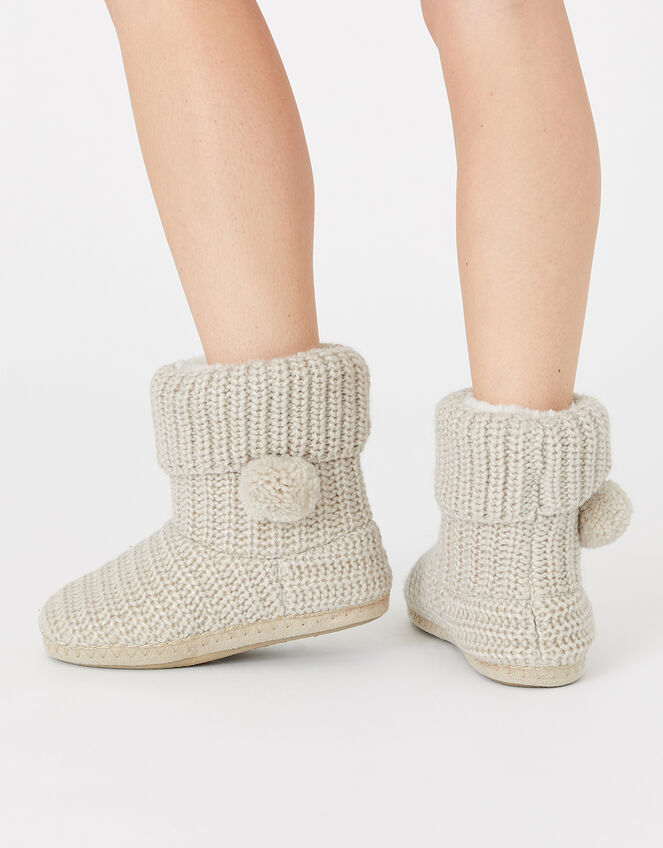 Pom-Pom Shimmer Knit Slipper Boots Cream | Slippers | Accessorize UK