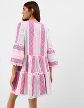 Flute Sleeve Jacquard Shimmer Mini Dress, Pink (PINK), large