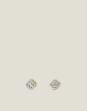 Sterling Silver-Plated Diamanté Clover Stud Earrings, , large