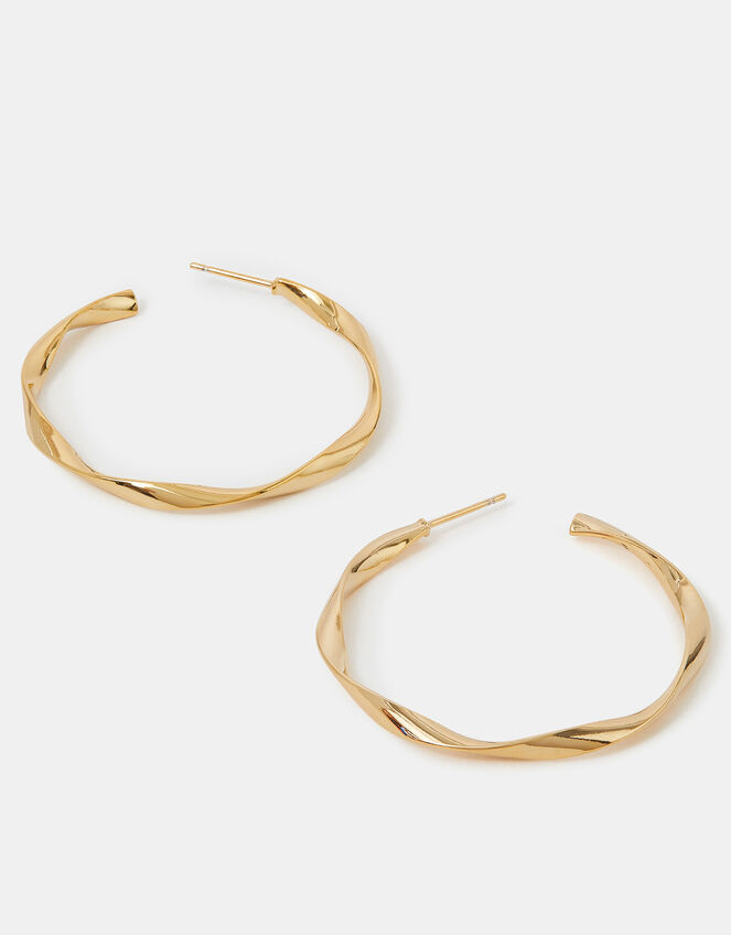 14ct Gold-Plated Wave Hoop Earrings, , large