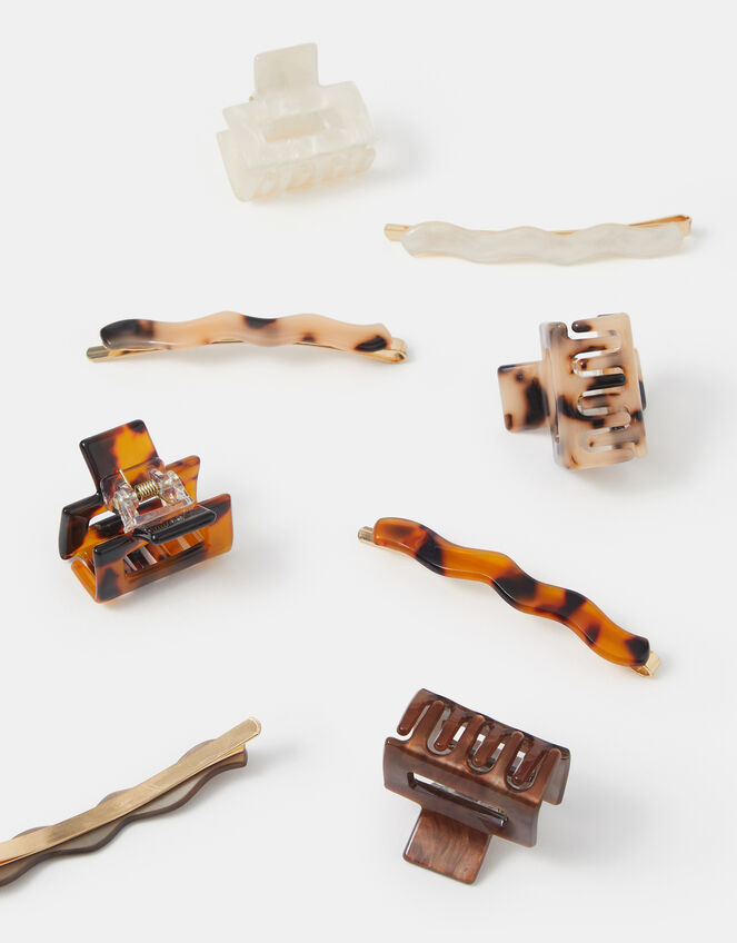 8-Pack Tort Hair Slides & Claw Clips, , large