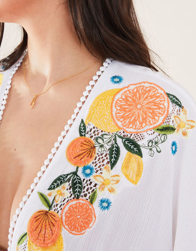Lemon and Orange Embroidered Open Back Kaftan, Ivory (IVORY), large