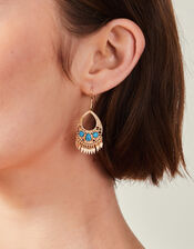 Stone Teardrop Fringe Earrings Turquoise, , large