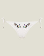Fan Embellished Bikini Bottoms, White (WHITE), large