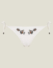 Fan Embellished Bikini Bottoms, White (WHITE), large