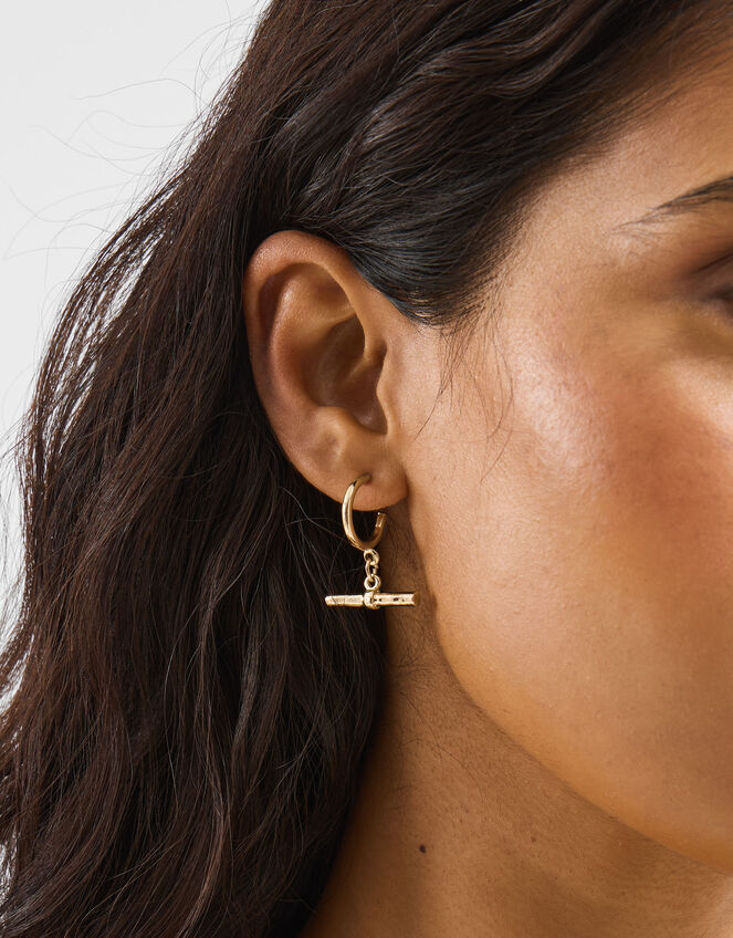 T-Bar Charm Hoop Earrings, , large