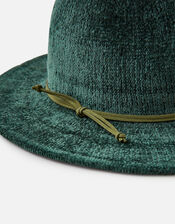 Chenille Packable Fedora Hat, Green (GREEN), large