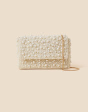 Bridal Hand-Embellished Pearl Foldover Clutch Bag, , large