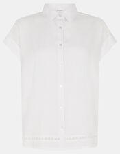 Lace Trim Linen Blend Shirt , White (WHITE), large