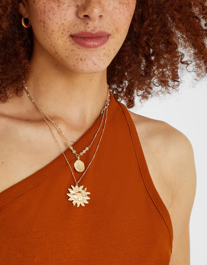 Sun Pendant Layered Necklace, , large