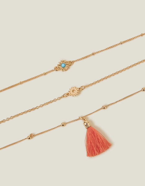 3-Pack Sun Tassel Anklets, , large