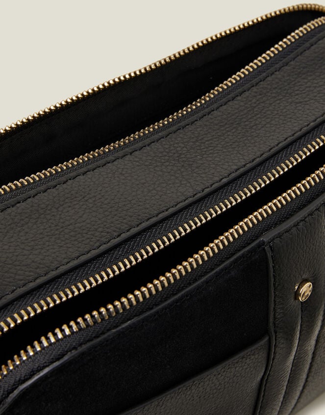 Double Zip Leather Cross-Body Bag, Black (BLACK), large