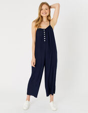 Relaxed Button Jumpsuit, Blue (NAVY), large