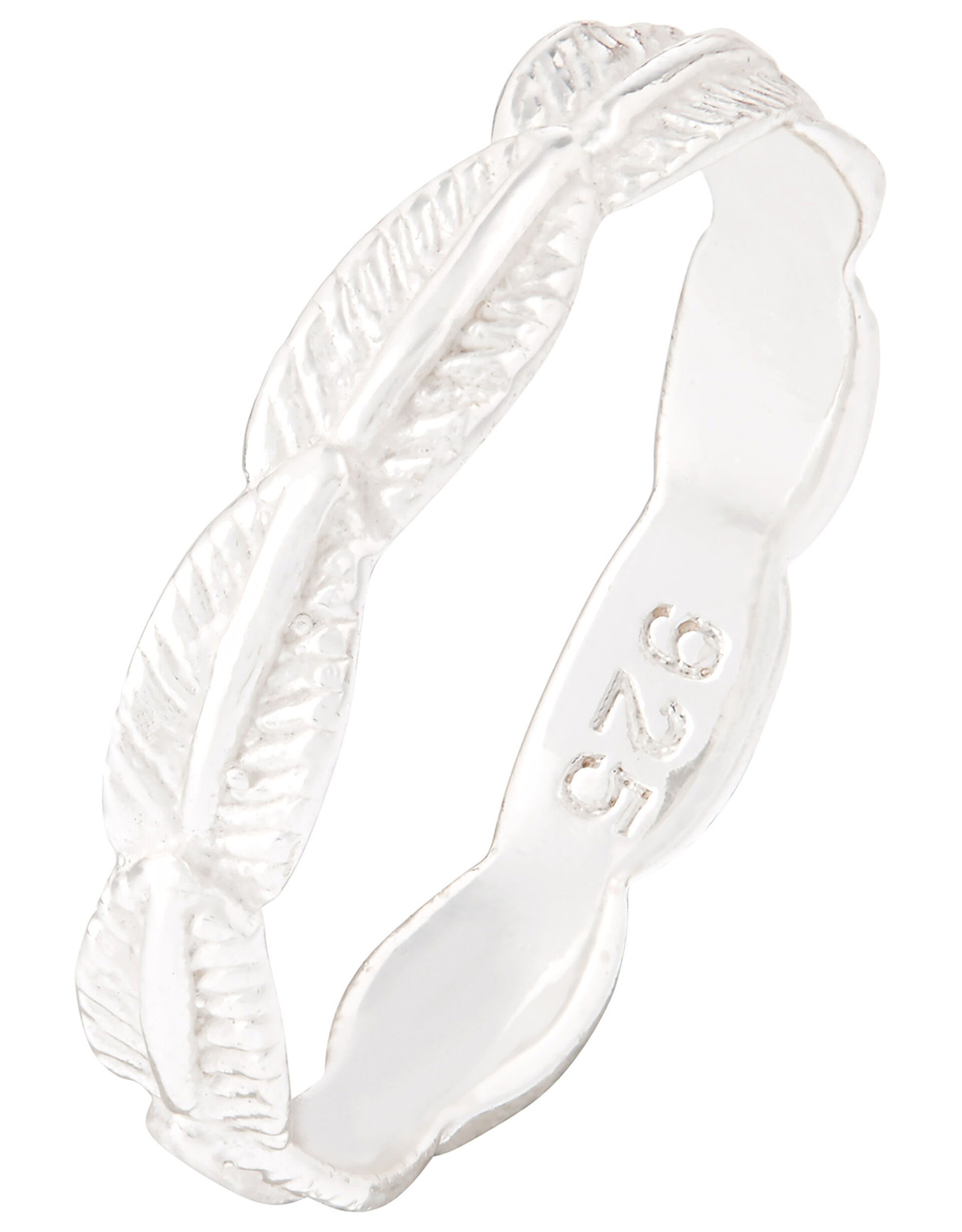 Sterling Silver Feather Ring, Silver (ST SILVER), large