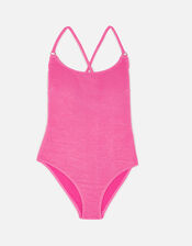Crinkle Cross Strap Swimsuit, Pink (PINK), large