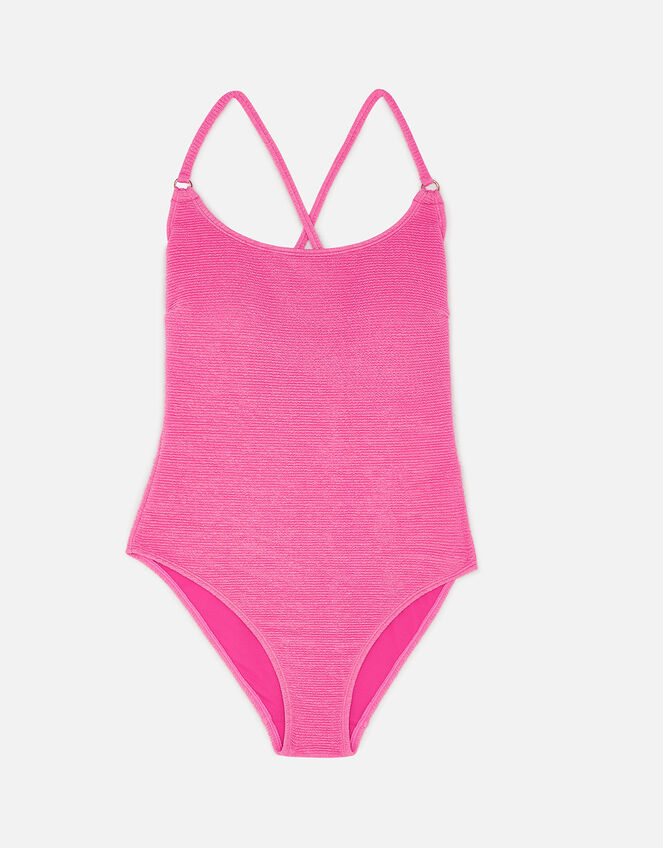 Crinkle Cross Strap Swimsuit, Pink (PINK), large