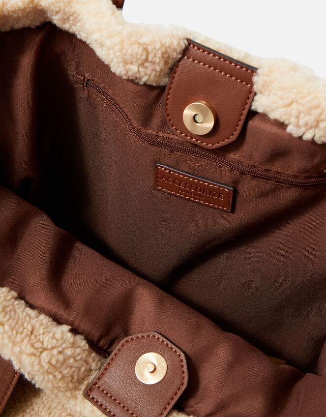 Faux Shearling Shopper Bag, , large