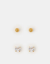 2-Pack 14ct Gold-Plated Surgical Steel Diamant&eacute; Flatback Earrings, , large