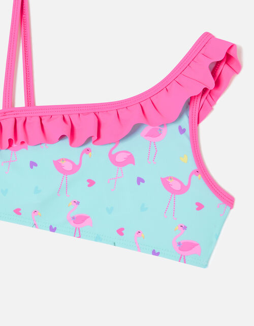 Girls Flamingo Print Bikini Set, Blue (AQUA), large