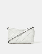 Woven Faux Leather Shoulder Bag, , large