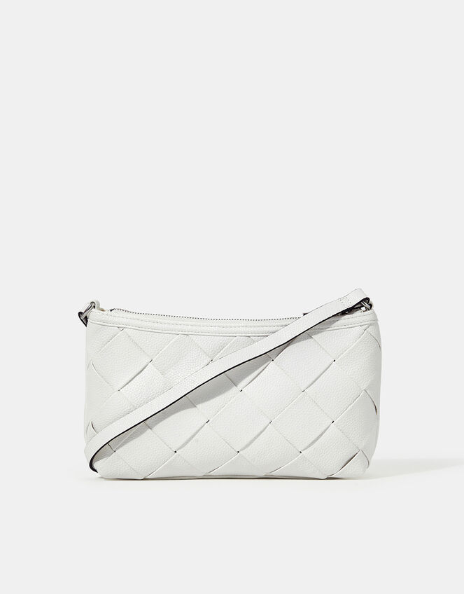 Woven Faux Leather Shoulder Bag, , large