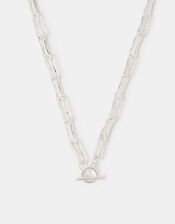 Sterling Silver-Plated Molten Link T-Bar Necklace, , large