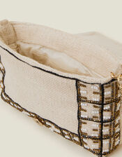 Woven Embellished Clutch Bag Cream, , large