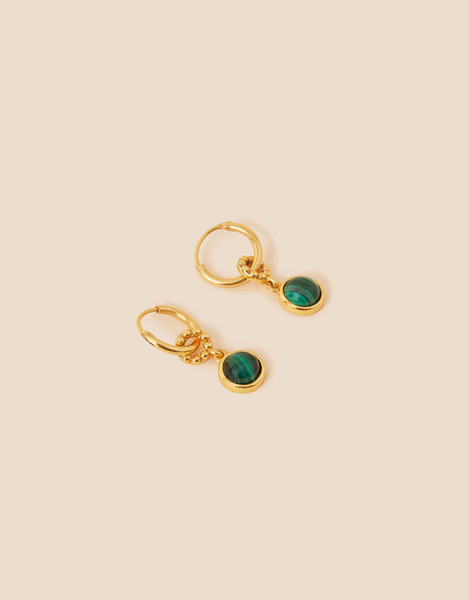 14ct Gold-Plated Heirloom Malachite Charm Earrings, , large