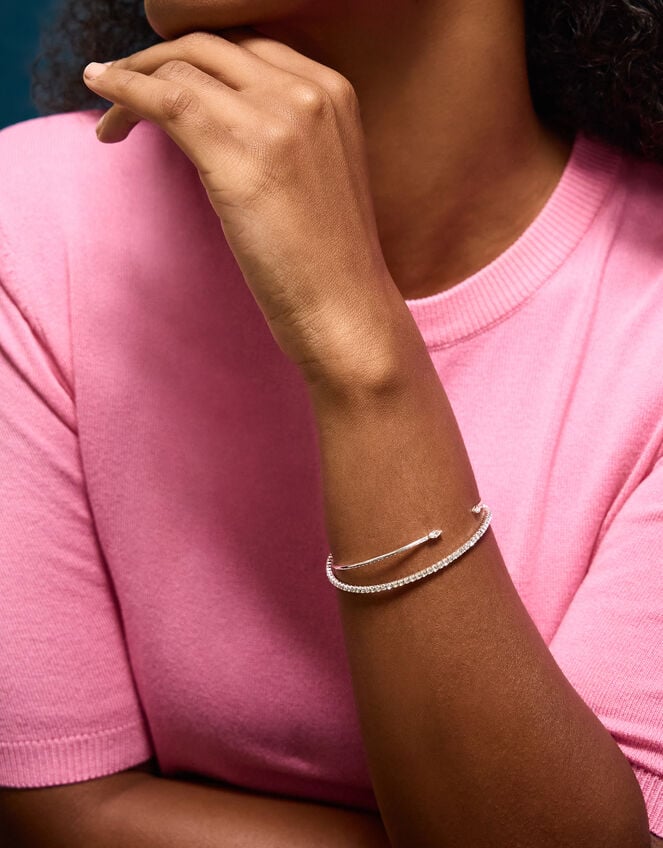 Sterling Silver-Plated Cuff & Tennis Bracelet Set, , large