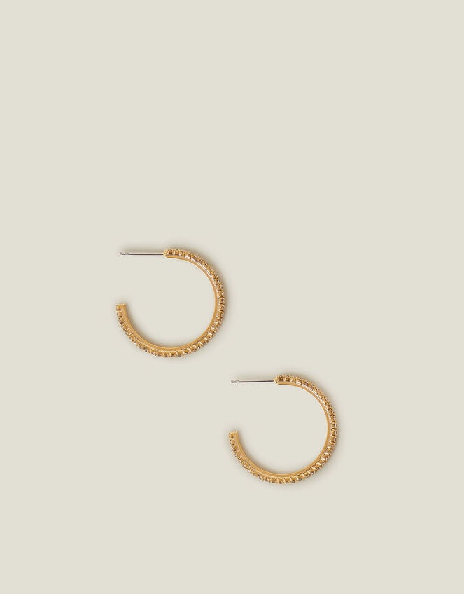 14ct Gold-Plated Pavé Hoop Earrings, , large