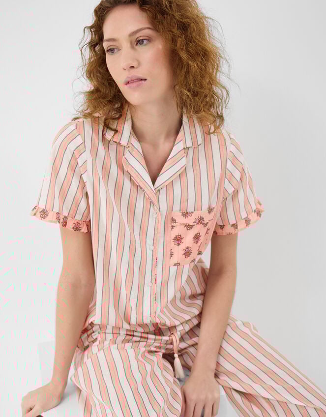 Floral Stripe Long Pyjamas Set, Pink (PINK), large