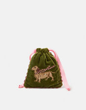 Sausage Dog Velvet Drawstring Pouch, , large