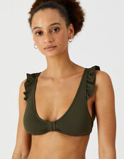 Textured Frill Bikini Top, Green (KHAKI), large
