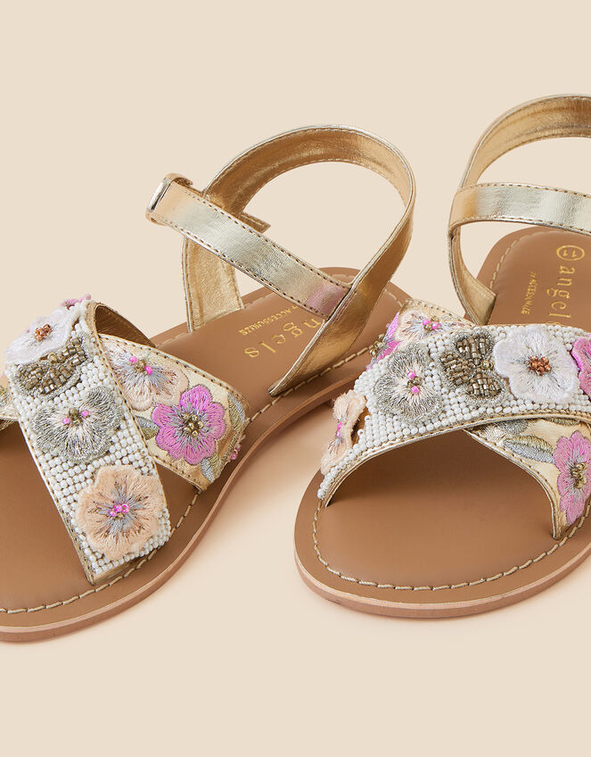 Flower Embroidered Sandals, Multi (PASTEL-MULTI), large
