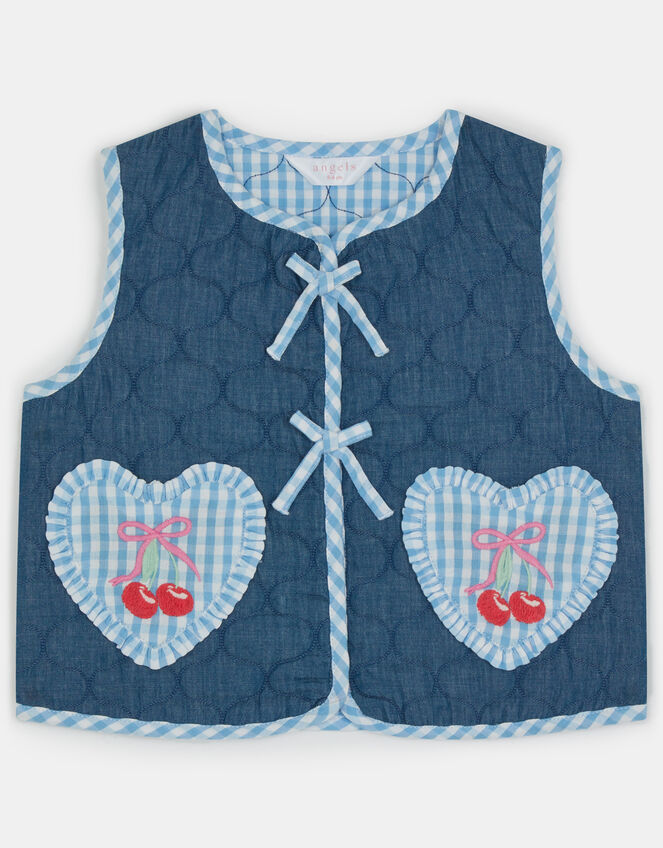 Cherry Gingham Quilted Waistcoat, Blue (NAVY), large