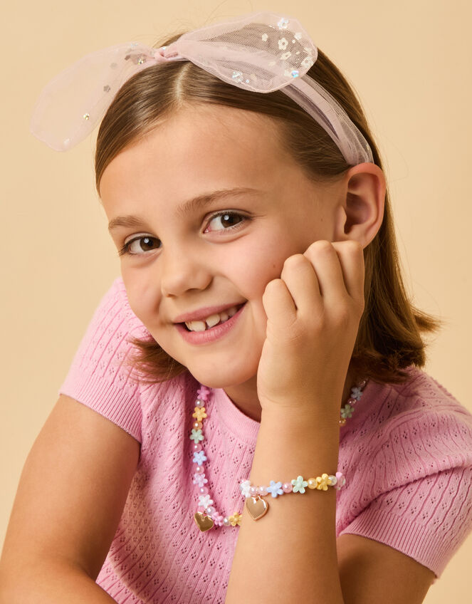 Girls Flower Mesh Bow Headband, , large
