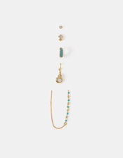 5-Pack 14ct Gold-Plated Blue Stone Stud & Hoop Earrings, , large