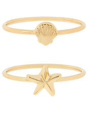 Shell and Starfish Stacking Ring Set, Gold (GOLD), large