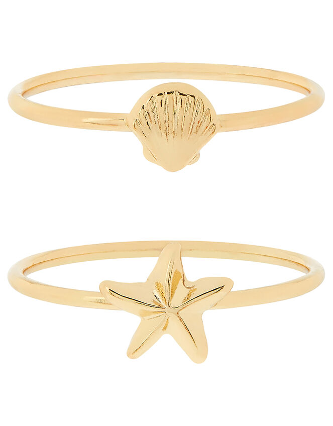 Shell and Starfish Stacking Ring Set, Gold (GOLD), large